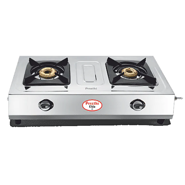 Preethi Blu Flame Elda 2 Burners Stainless Steel Manual Gas Stove (BLUFLAMEELDA2BSS)
