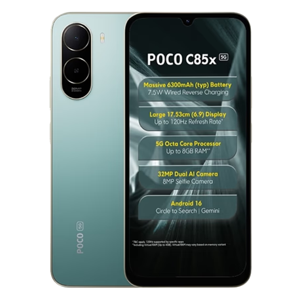 POCO C85x 5G 128 GB, 4 GB RAM, Green, Mobile Phone (POCOC85X5G4128GB)