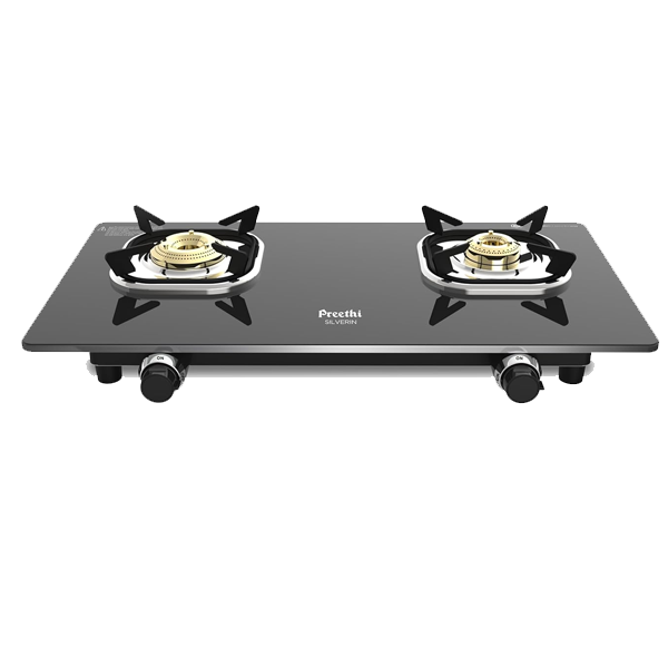 Preethi Silverin 2 Burner Glass Top Gas Stove (Easy-to-Clean with XL Spill Tray, SILVERIN2B)