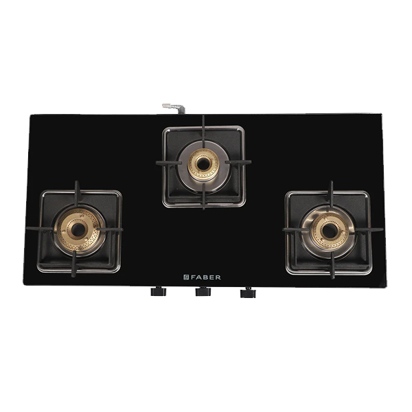 Faber Remo 3BB BK Toughened Glass Top 3 Burner Manual Gas Stove (Premium Quality Knob, Black, REMO3BBBK)