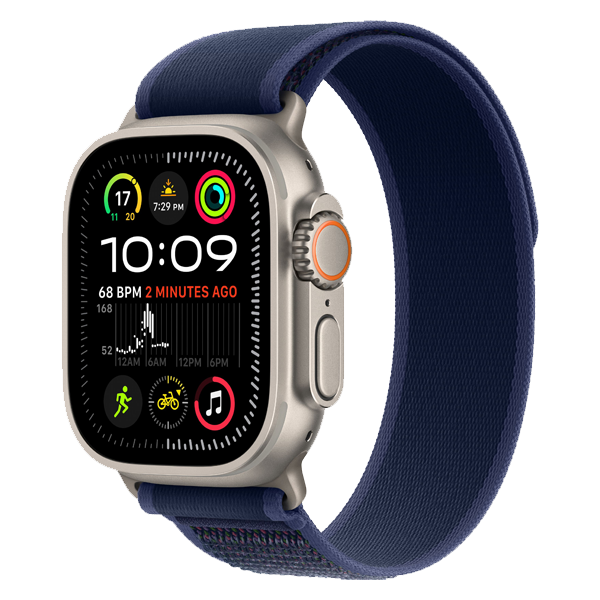 Apple Watch Ultra 2 GPS + Cellular 49mm Natural Titanium Case with Blue Trail Loop - M/L Strap Size (Bands fits 145-220mm wrists, IWU2CEL49NTRTIMX4L3)