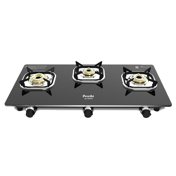 Preethi Silverin 3 Burner Glass Top Gas Stove (SILVERIN3B)
