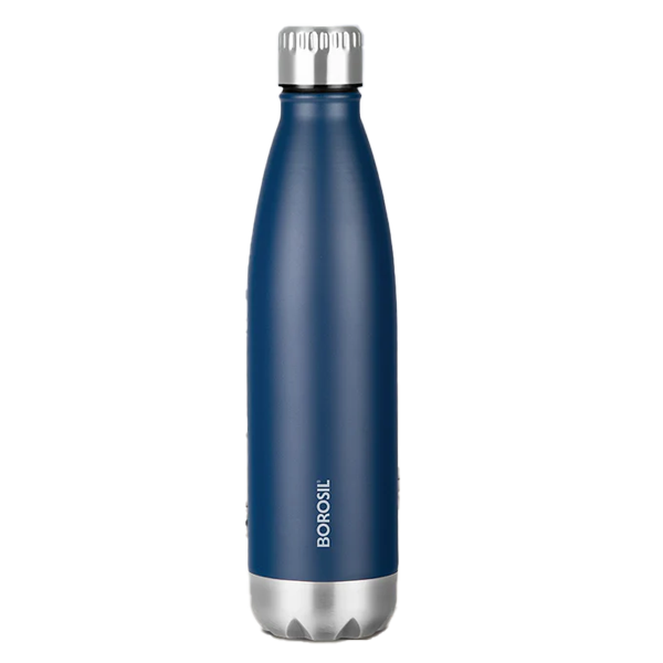 Borosil 24 Hours Hot & Cold Bolt Blue Double Wall Vaccum Insulated Steel Flask Bottle 500 ml Steel Flask (Blue, BRSBOLT500ML)