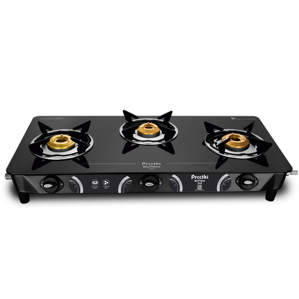 Preethi Zeal 3 Burner Glass Top Gas Stove (ZEAL3B)