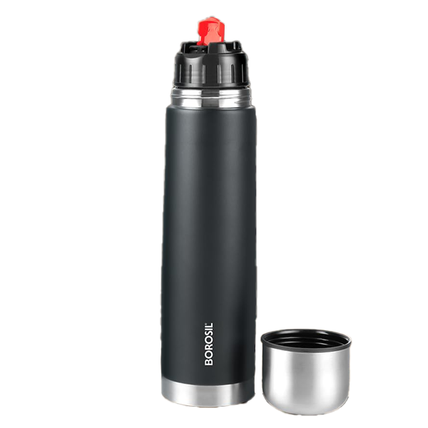 Borosil Thermo 500ml Stainless Steel Matte Black Vacuum Insulated Flask Water Bottle (BRSTHERMO500)