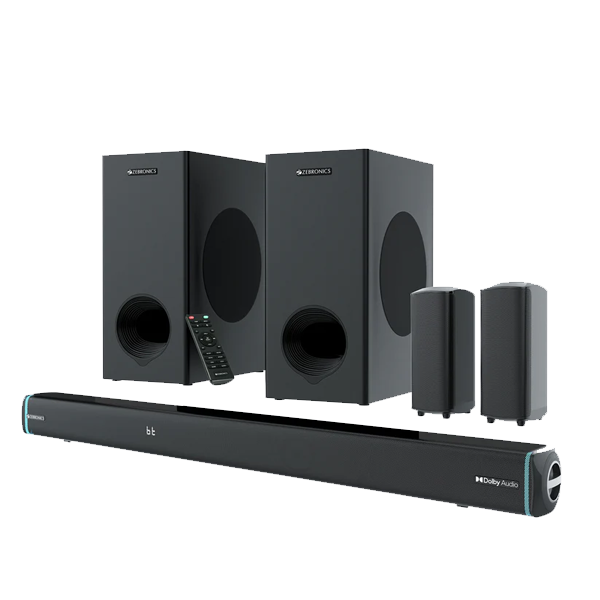 Zebronics Juke BAR 9552, Dolby Audio, Dual Wireless Subwoofer & Satellite, 625 Watts, RGB LED, Bluetooth Soundbar (Black, 5.2 Channel, ZEBSBTJUKEBAR9552)