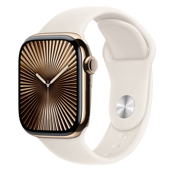 Apple Watch Series 10 GPS+Cellular with Sport Band - M/L (42mm Retina LTPO3 OLED Display, Gold Titanium Case, IWS10CEL42GLDTIMX073)