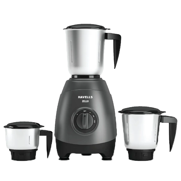 Havells Zello 3 Jar Mixer Grinder (750 Watt, BLACK, ZELLO750W3JAR)
