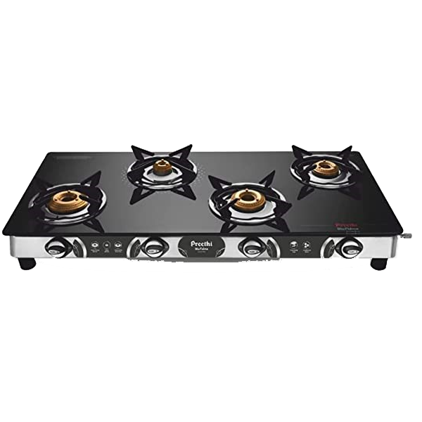 Preethi Jumbo Max Stainless Steel, Glass Manual Stove (4 Burners) (JUMBOMAX4BSSBATI)
