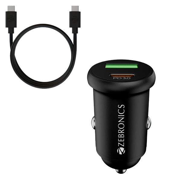 Zebronics 30W Car Charger with Dual-Output - Type-C & USB (ZEBCC30)