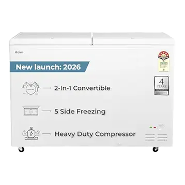 Haier 355 Ltr 5 Star Double door White Colour Convertible Hard top Deep Freezer (HFC355DPW5)
